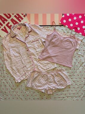 VS PINK VINTAGE Y2K PJS PAJAMA FLANNEL SET ALL OVER DOG PUP MONOGRAM LOGO RARE L